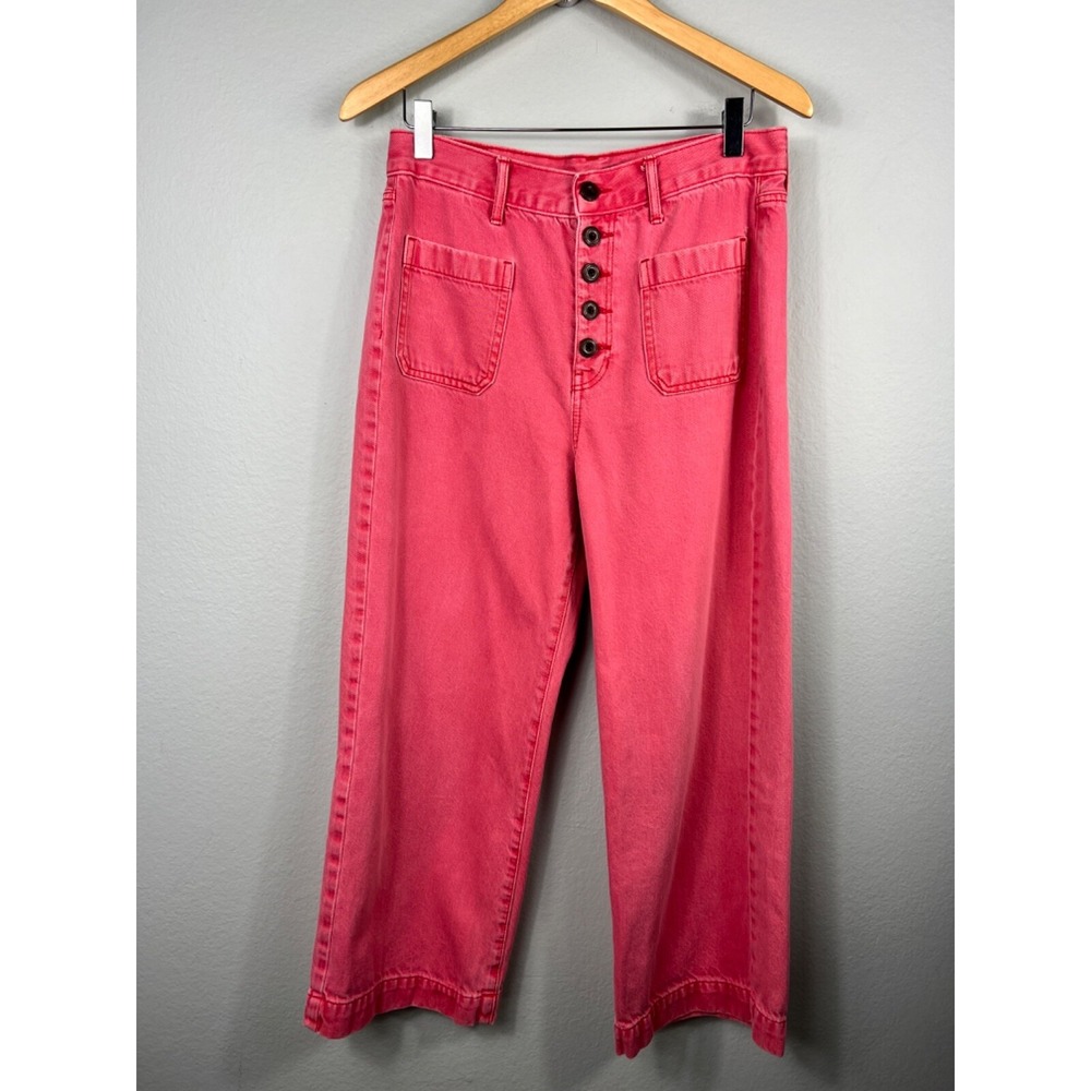 American Eagle Jeans Womens Pink Wide Leg Crop Button Fly High Rise Denim Pants